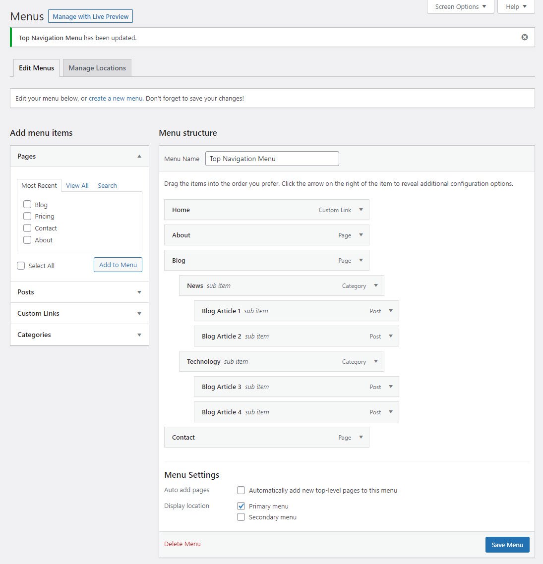 How to add menu in WordPress - Adding menu items to the menu list