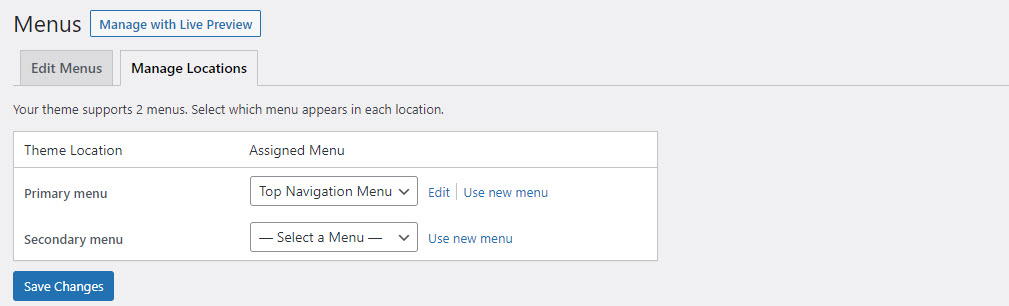 How to add menu in WordPress - Managing Menu Locations