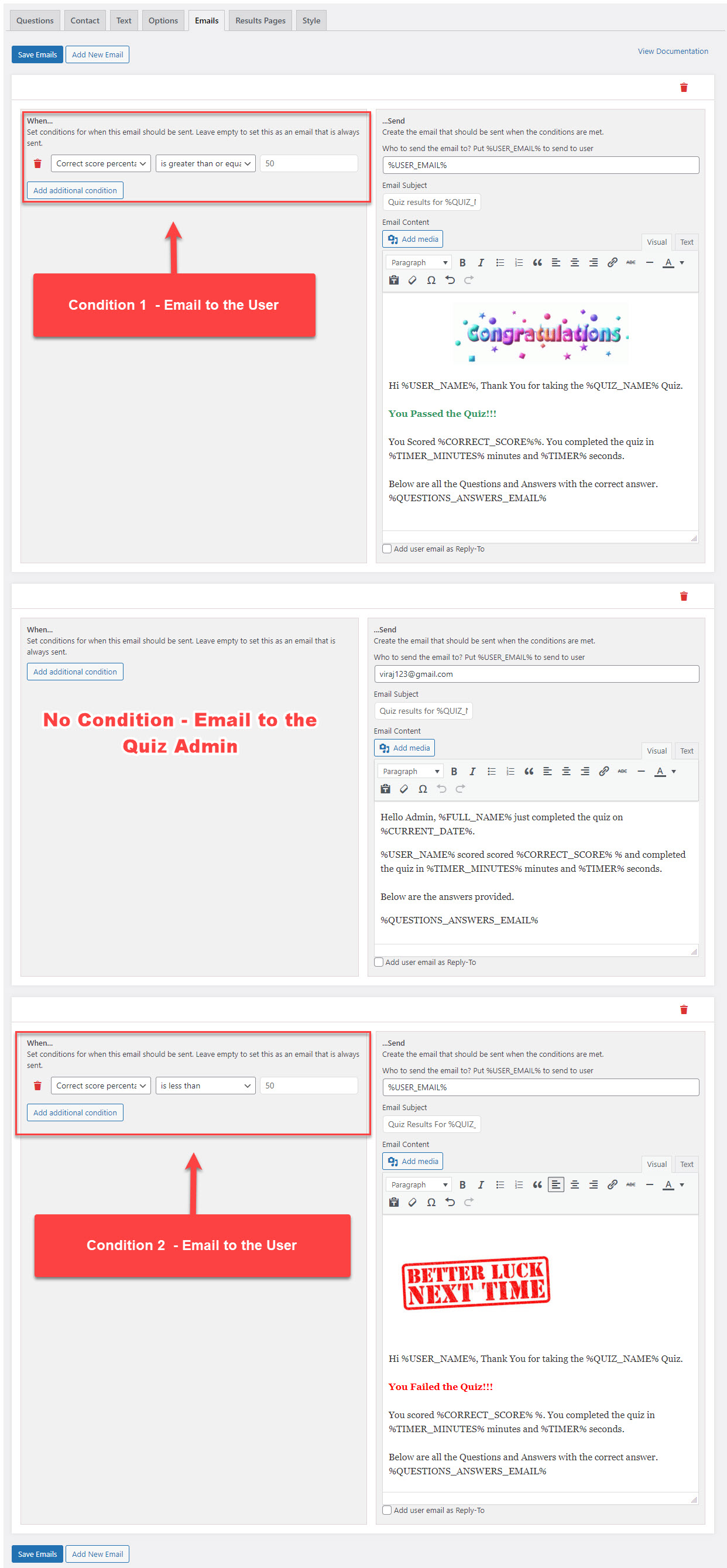 Automatically Send Quiz Results via Email - Adding Conditions to the Emails